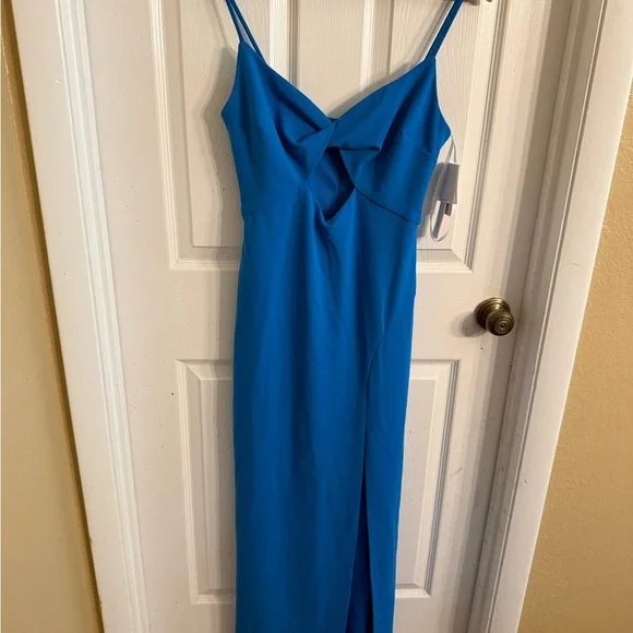 Aqua Vibrant Blue Cut-Out Maxi Dress Stretchy SZ 6 NWT - Picture 2 of 5